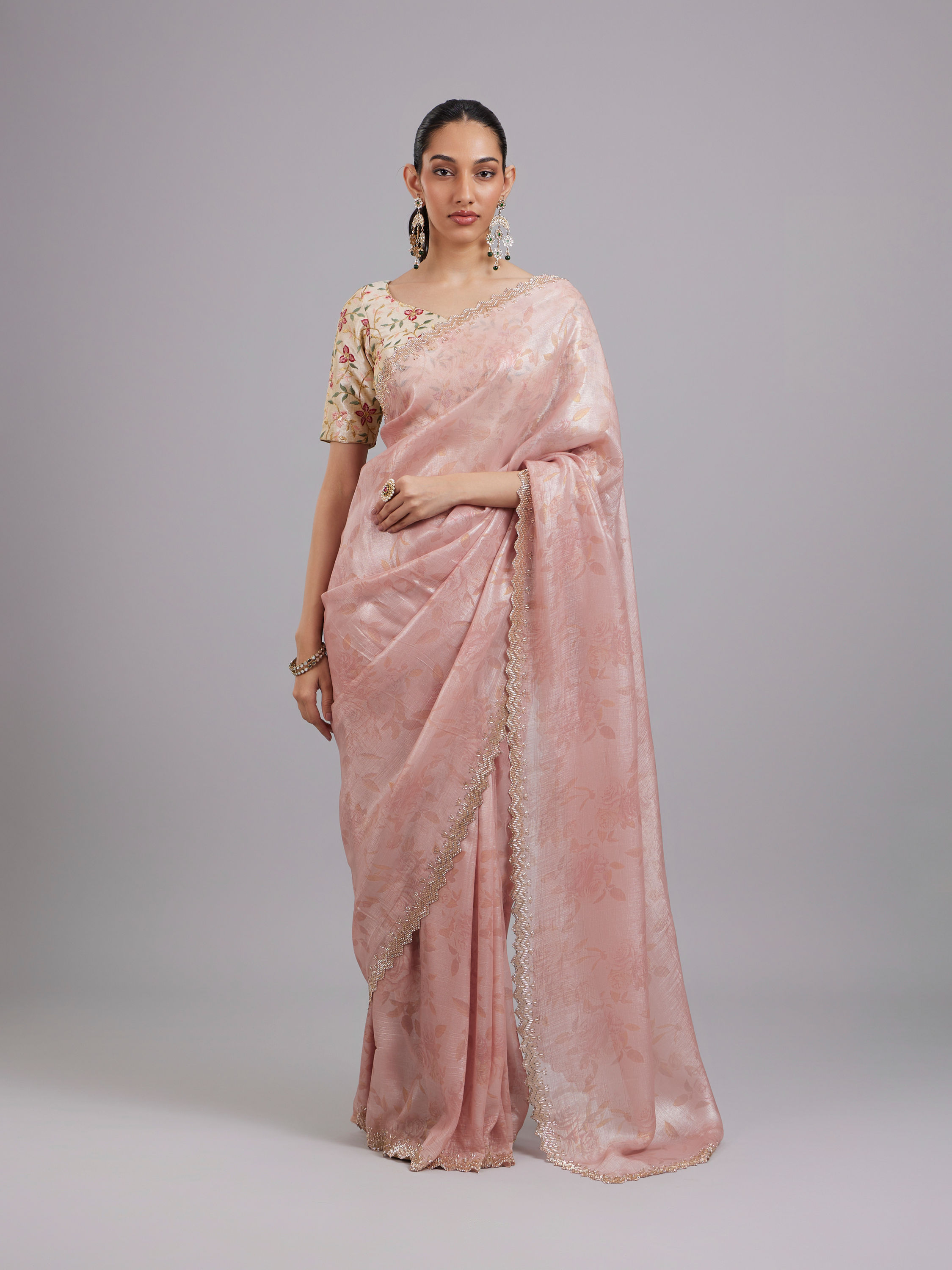 Mohey Women Pink Elegance Chinon Saree