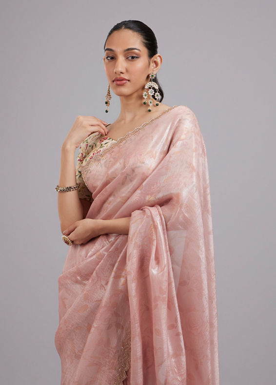 Mohey Women Pink Elegance Chinon Saree