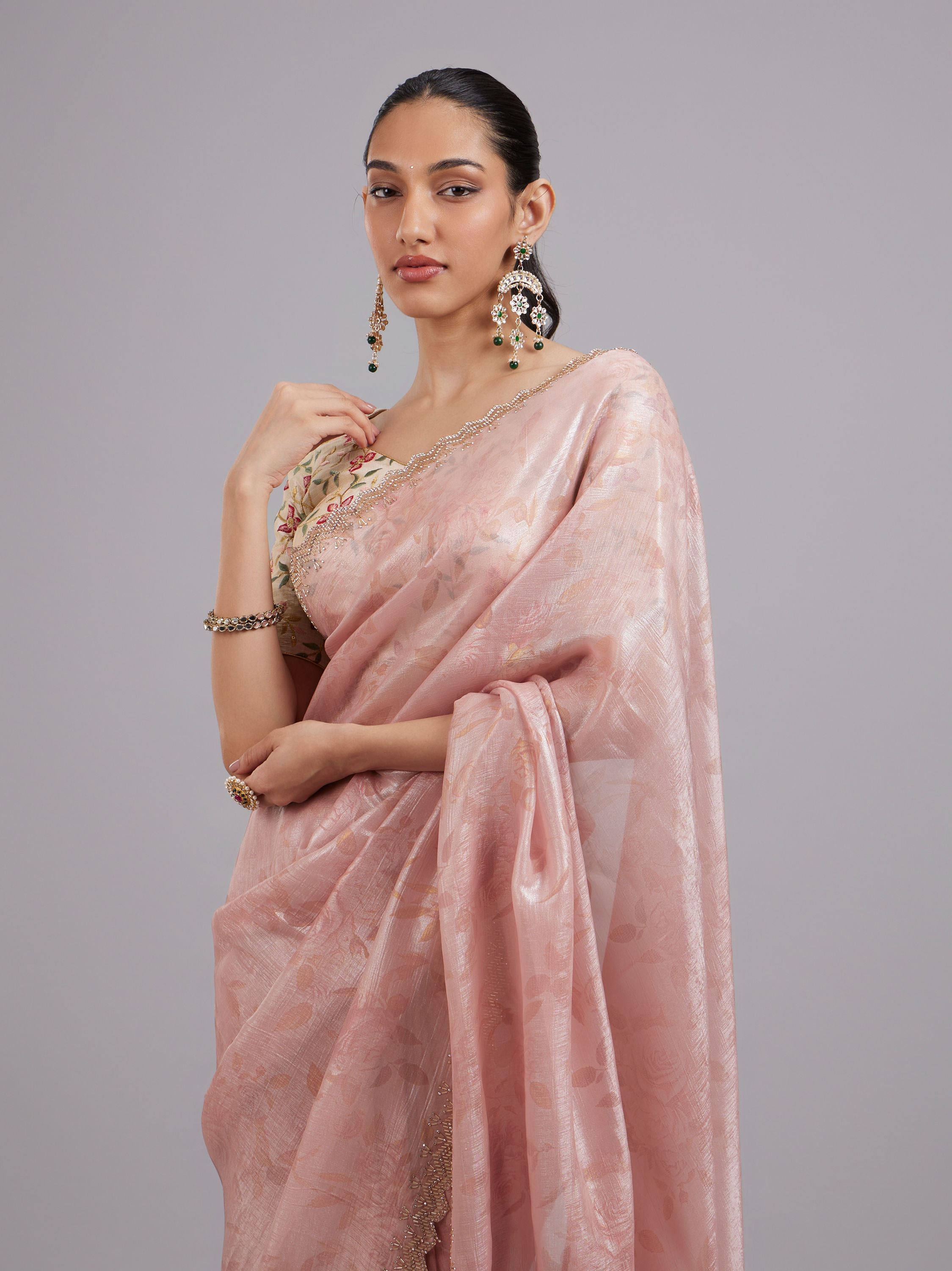 Mohey Women Pink Elegance Chinon Saree