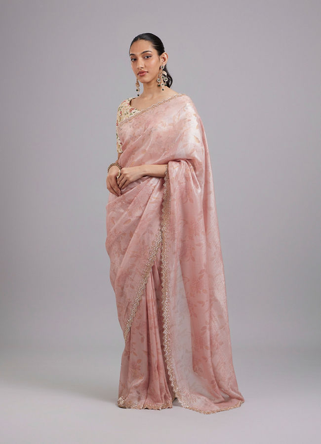 Mohey Women Pink Elegance Chinon Saree
