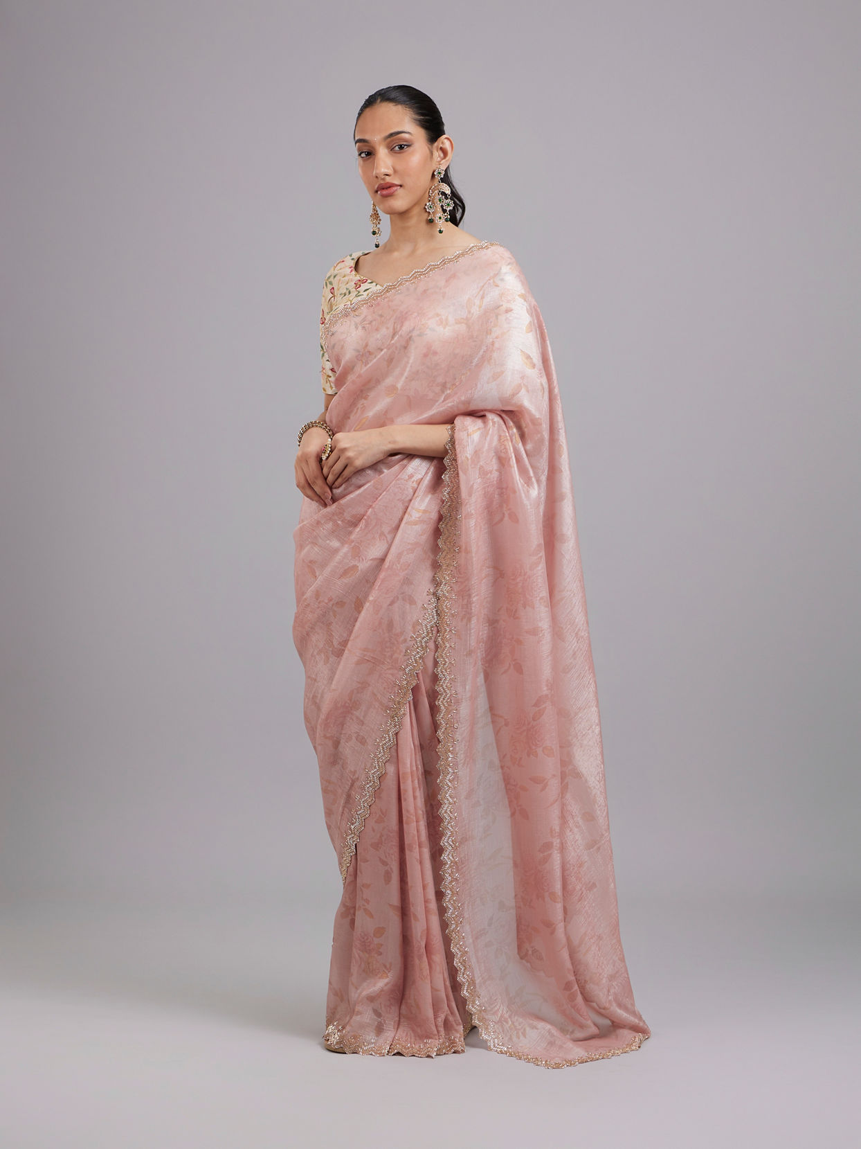 Mohey Women Pink Elegance Chinon Saree