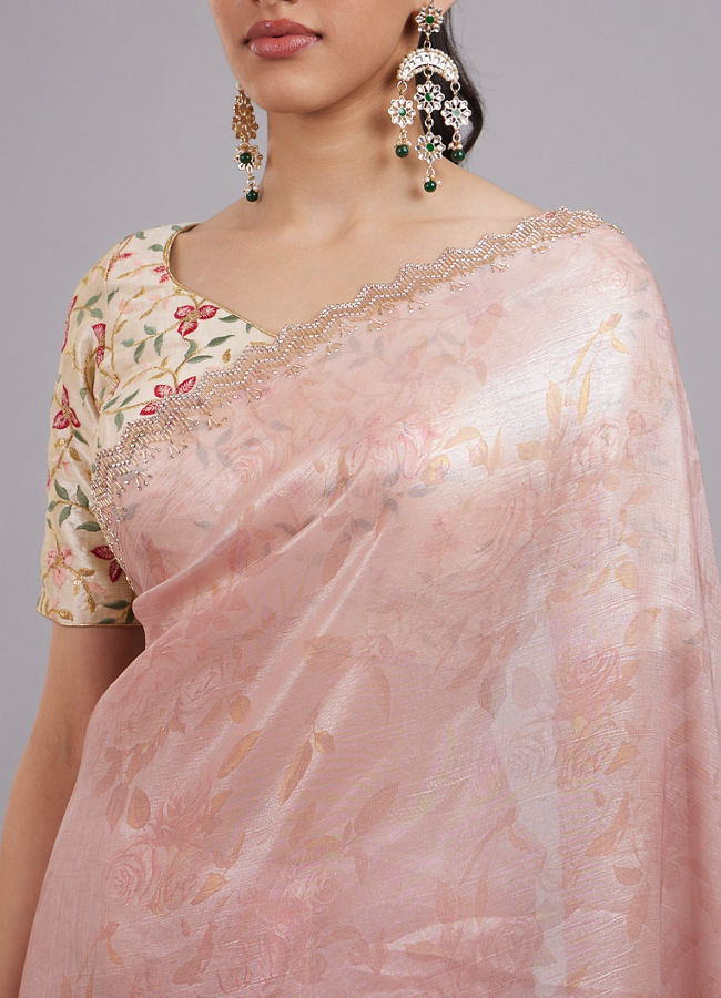 Mohey Women Pink Elegance Chinon Saree