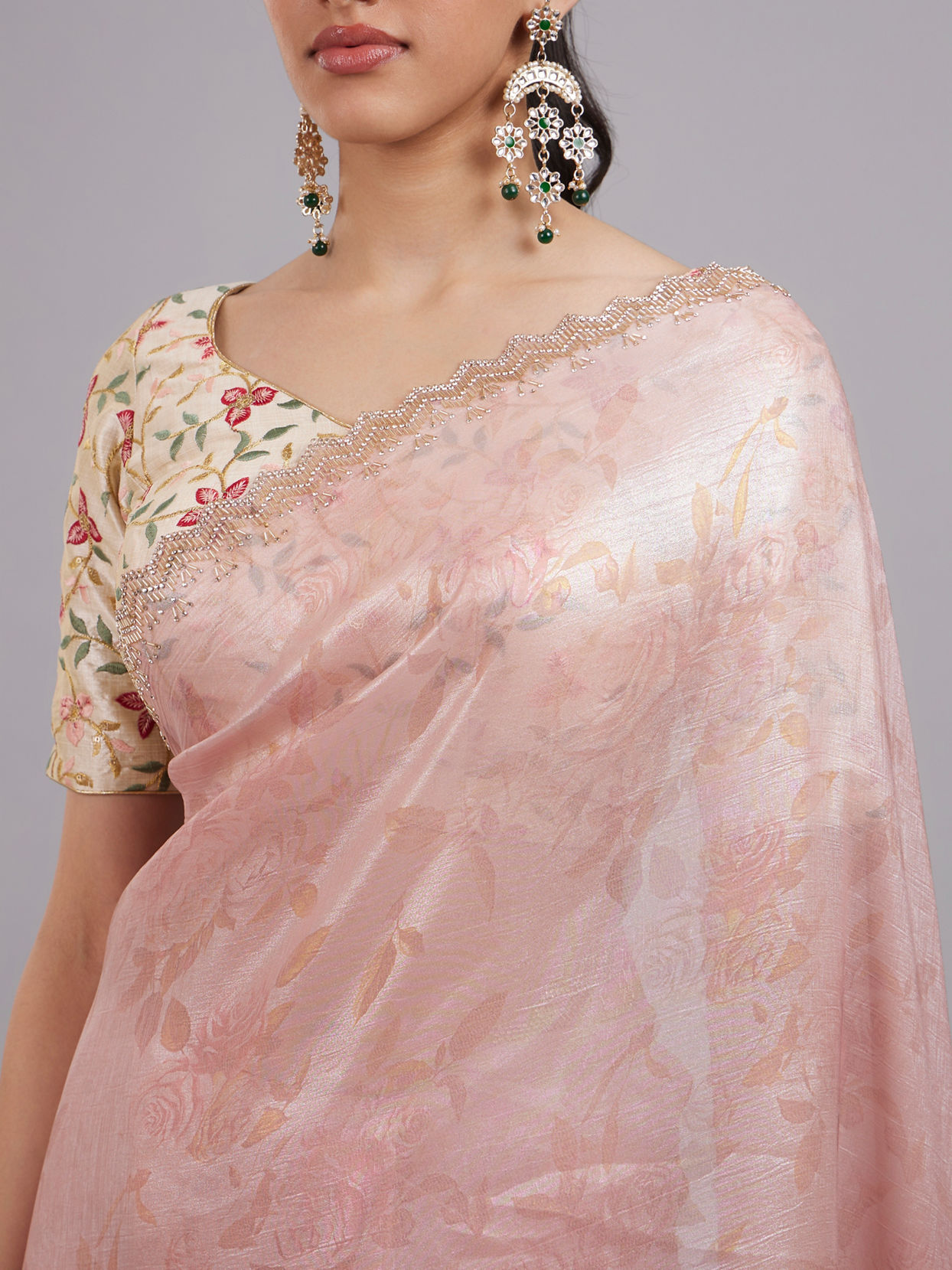 Mohey Women Pink Elegance Chinon Saree