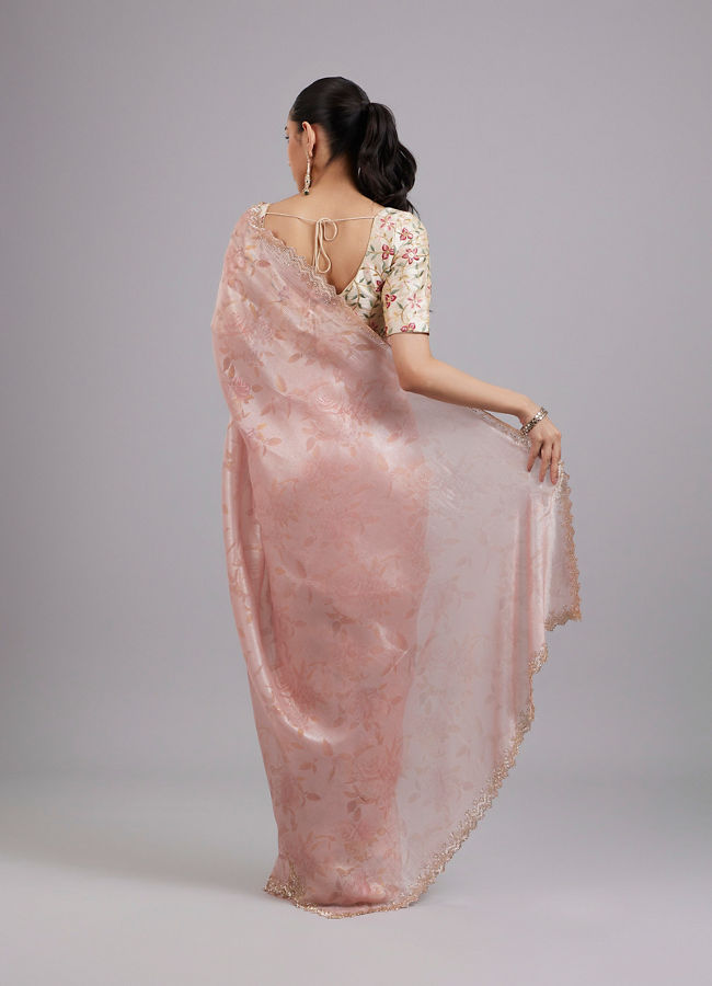 Mohey Women Pink Elegance Chinon Saree