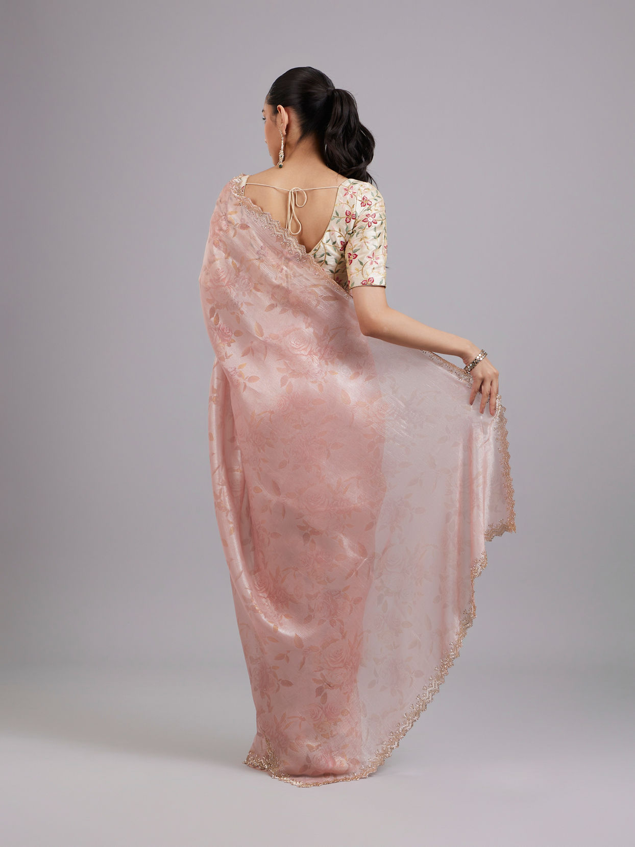 Mohey Women Pink Elegance Chinon Saree