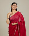 Mohey Women Rani Pink Floral Buta Embroidered Saree with Rhinestone Work