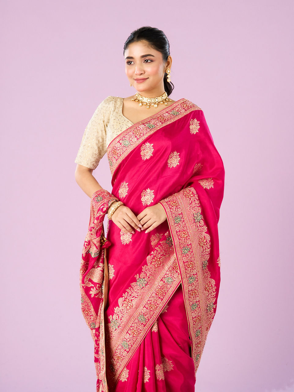 Mohey Women Gorgeous Pink Elegance Saree