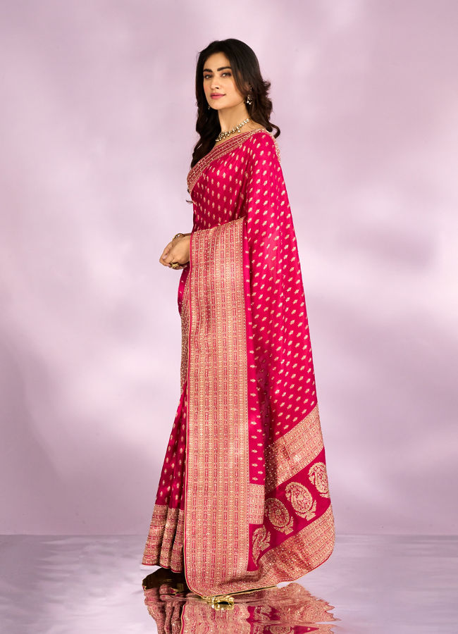 Mohey Women Elegant Rani Pink Saree