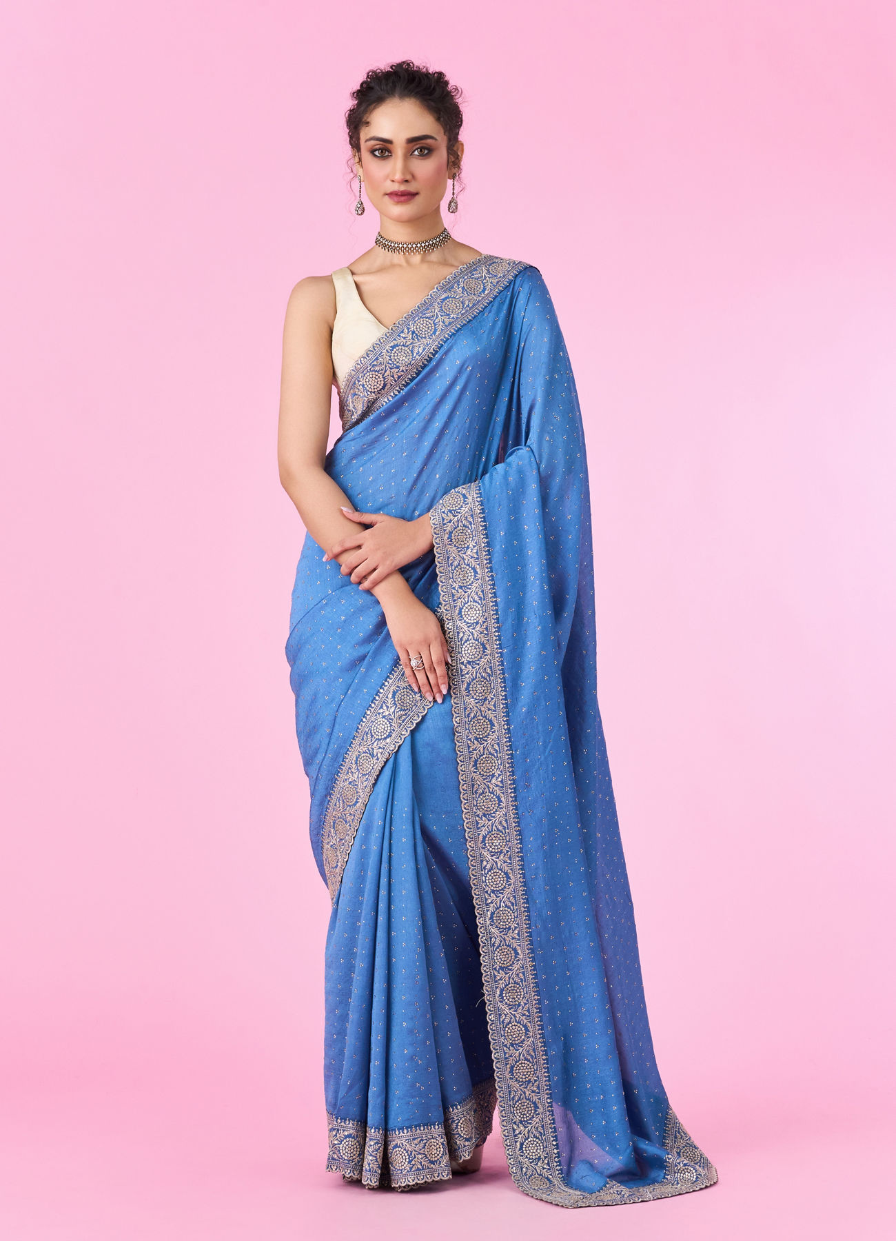 Mohey Women Light Blue Festive Saree