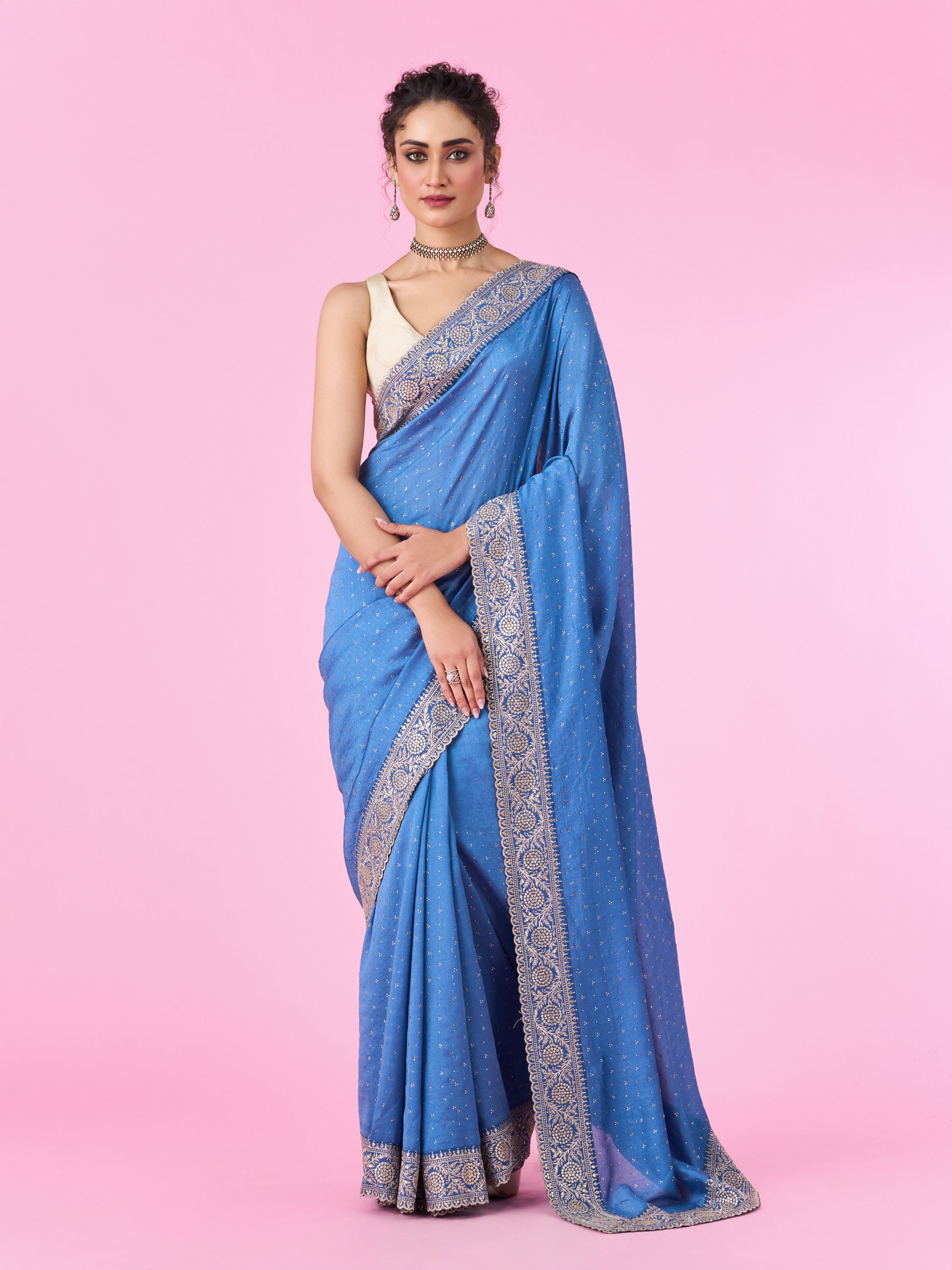 Mohey Women Light Blue Festive Saree