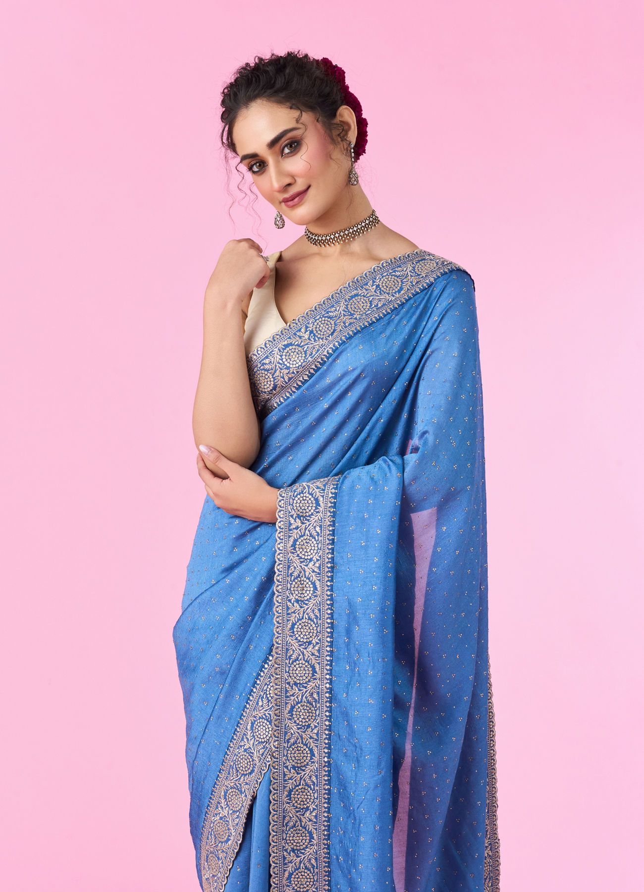 Mohey Women Light Blue Festive Saree