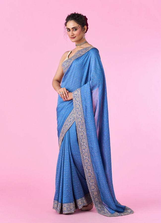 Mohey Women Light Blue Festive Saree
