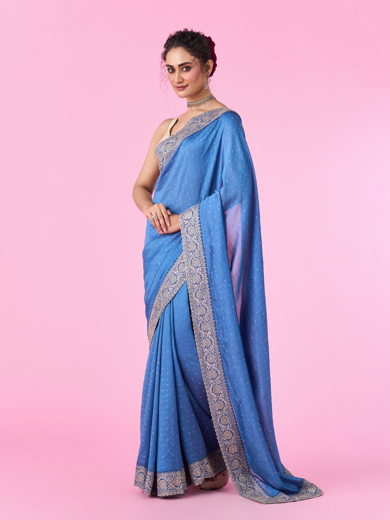Mohey Women Light Blue Festive Saree