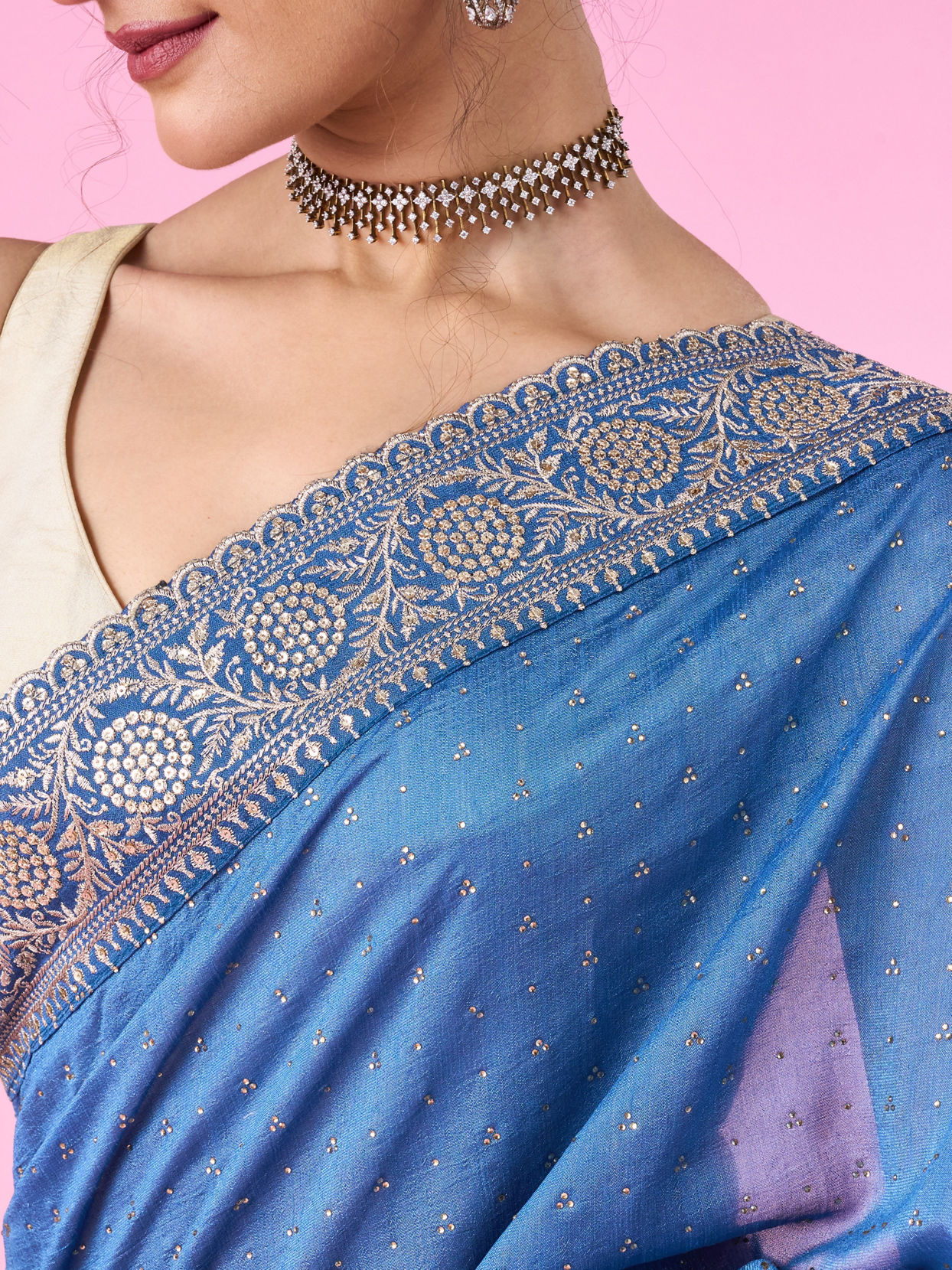 Mohey Women Light Blue Festive Saree