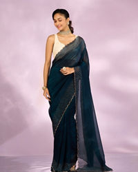 Mohey Women Blue Organza Festive Saree