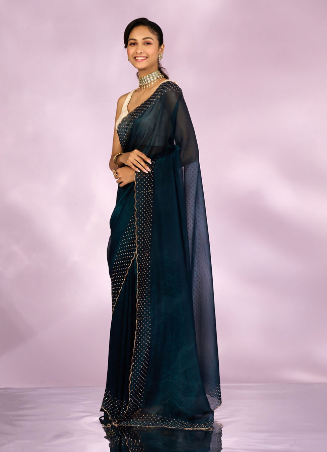 Mohey Women Blue Organza Festive Saree