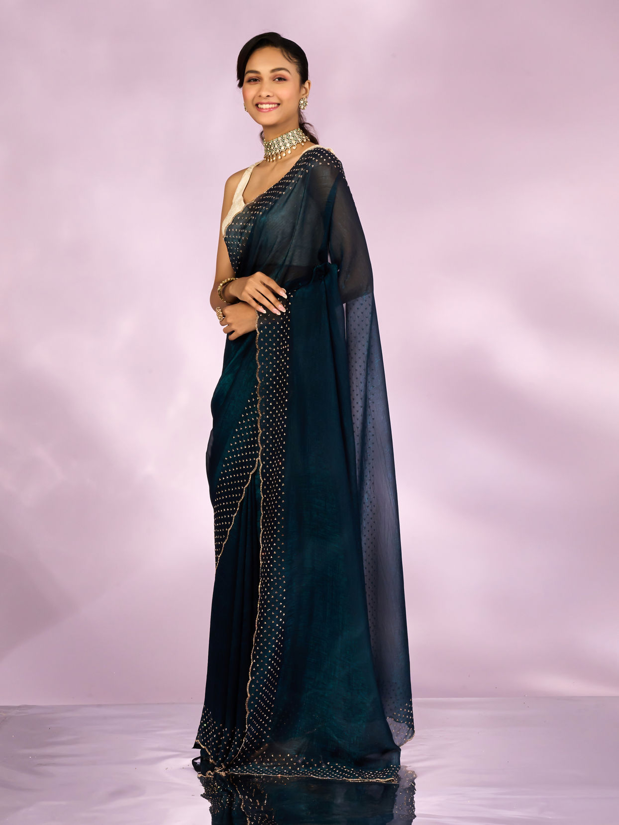 Mohey Women Blue Organza Festive Saree