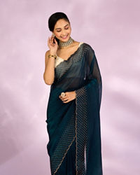 Mohey Women Blue Organza Festive Saree