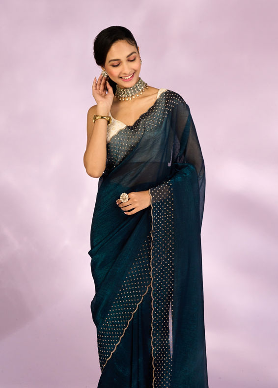 Mohey Women Blue Organza Festive Saree