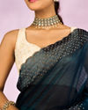Mohey Women Blue Organza Festive Saree
