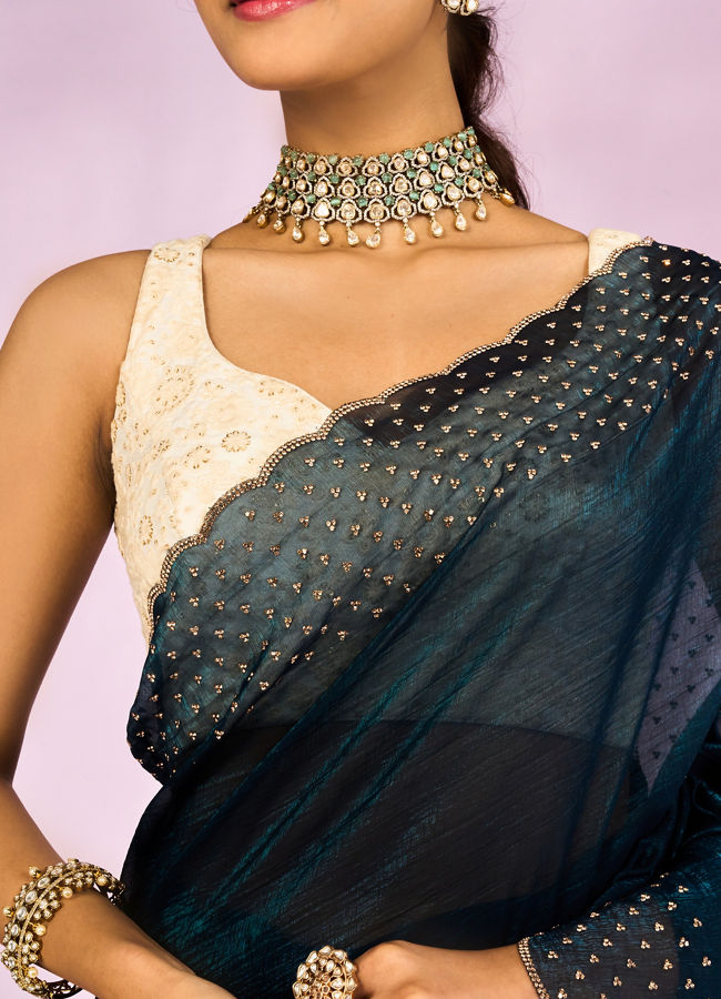 Mohey Women Blue Organza Festive Saree
