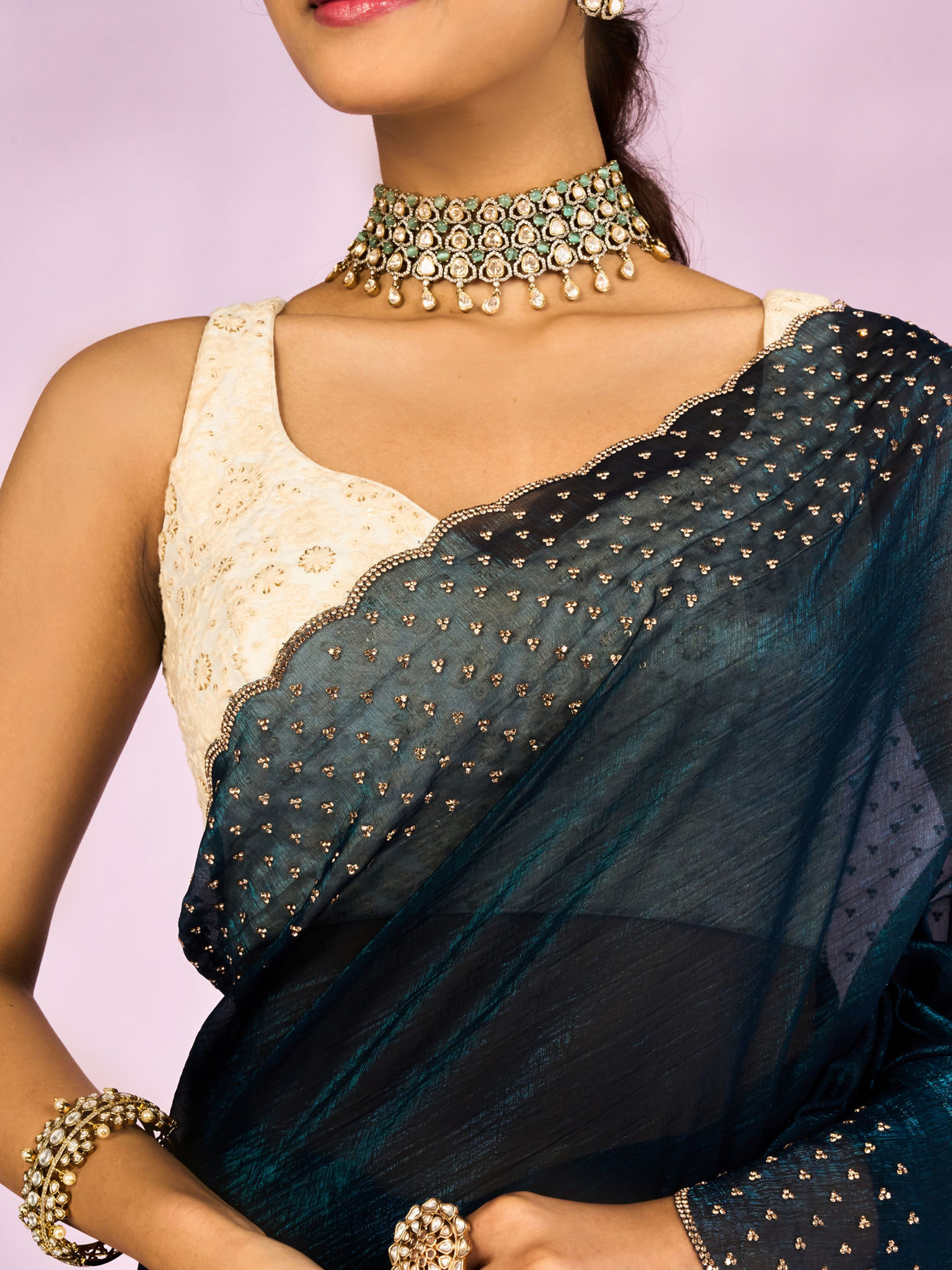 Mohey Women Blue Organza Festive Saree