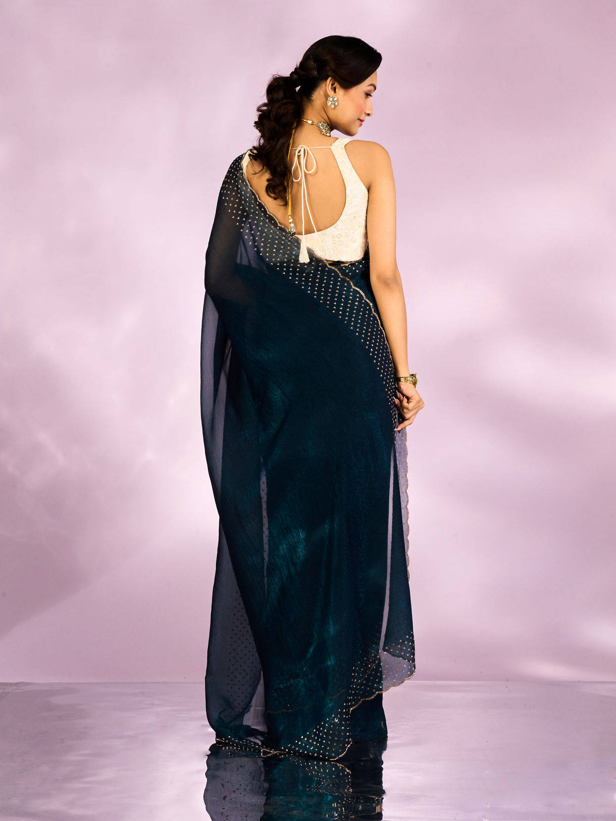 Mohey Women Blue Organza Festive Saree