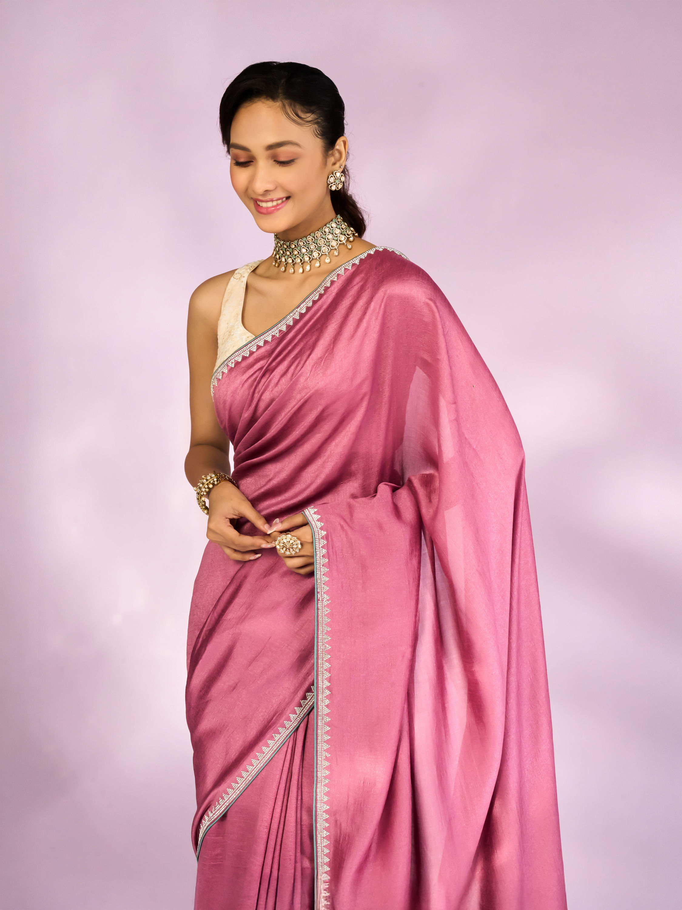 Mohey Women Dusty Pink Silk Elegance Saree
