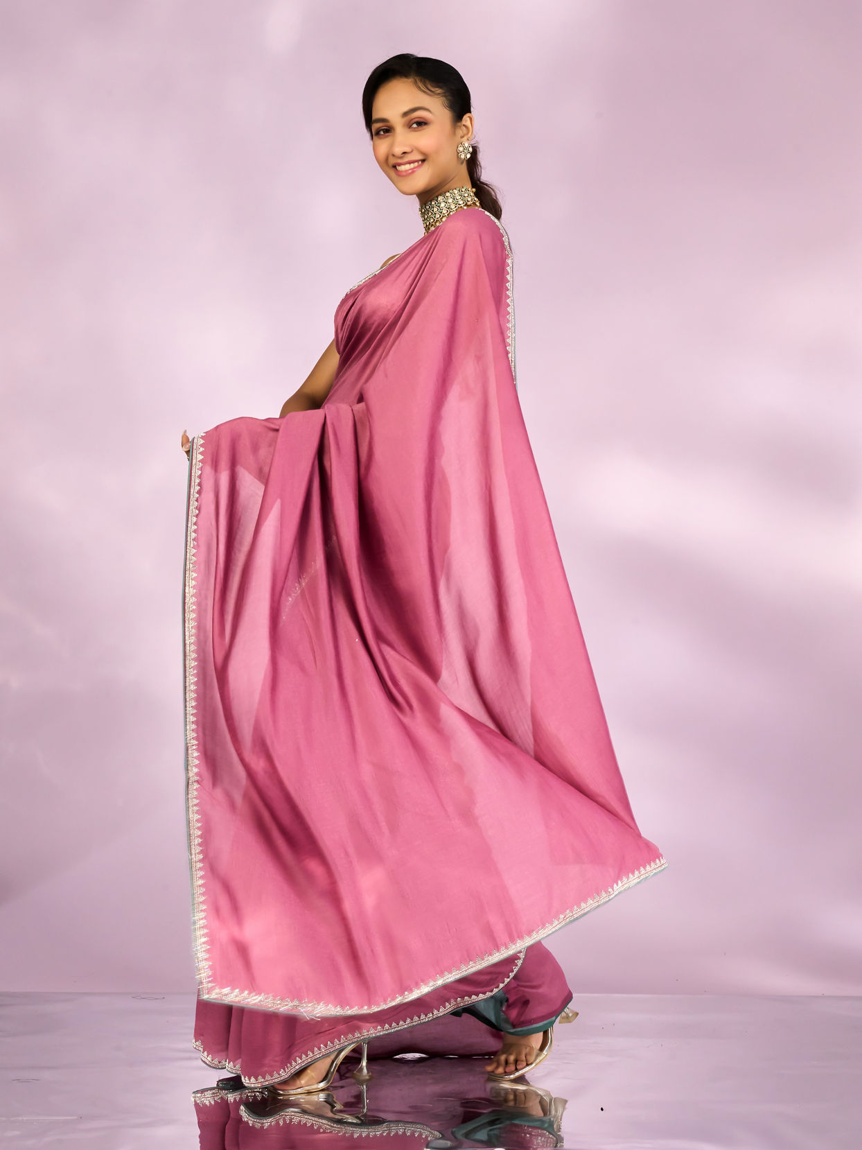 Mohey Women Dusty Pink Silk Elegance Saree
