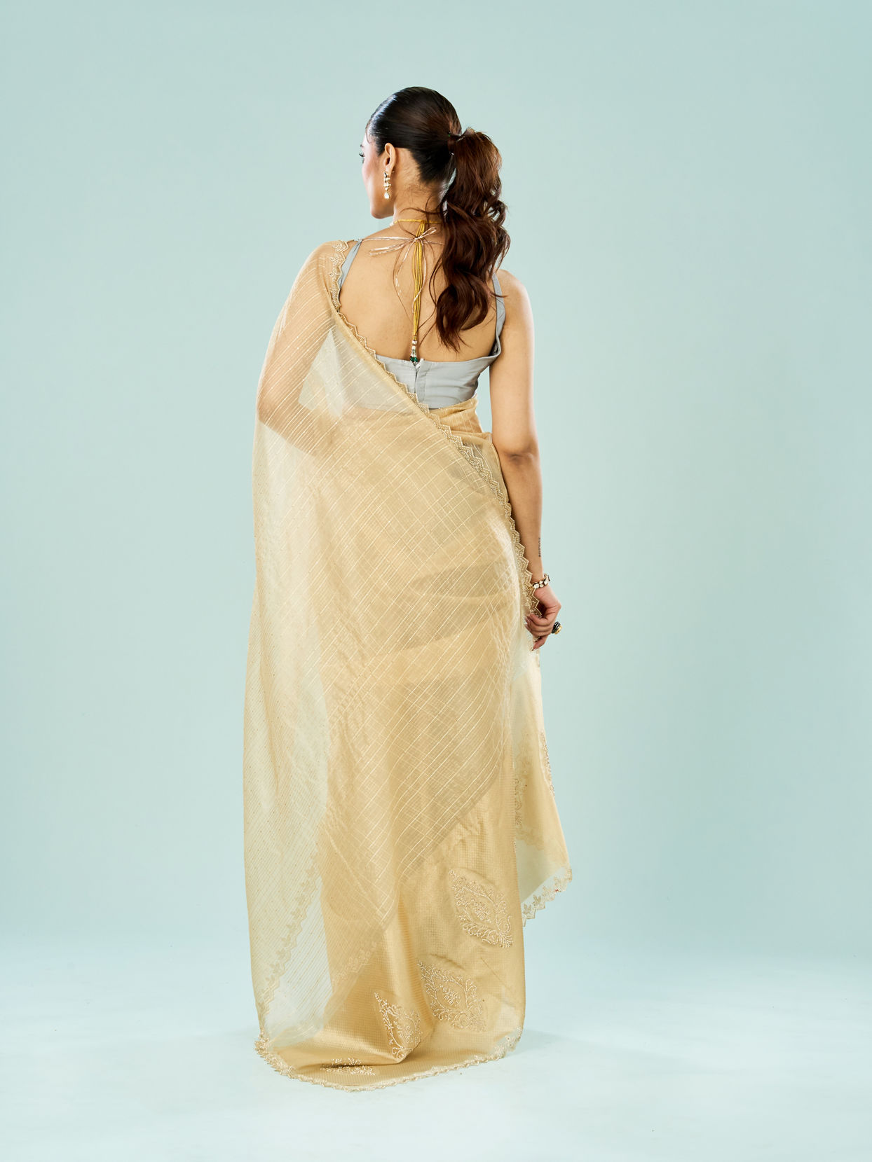 Mohey Women Lustrous Beige Art Silk Saree