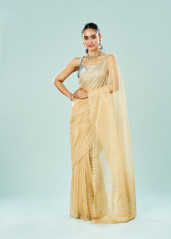 Mohey Women Lustrous Beige Art Silk Saree