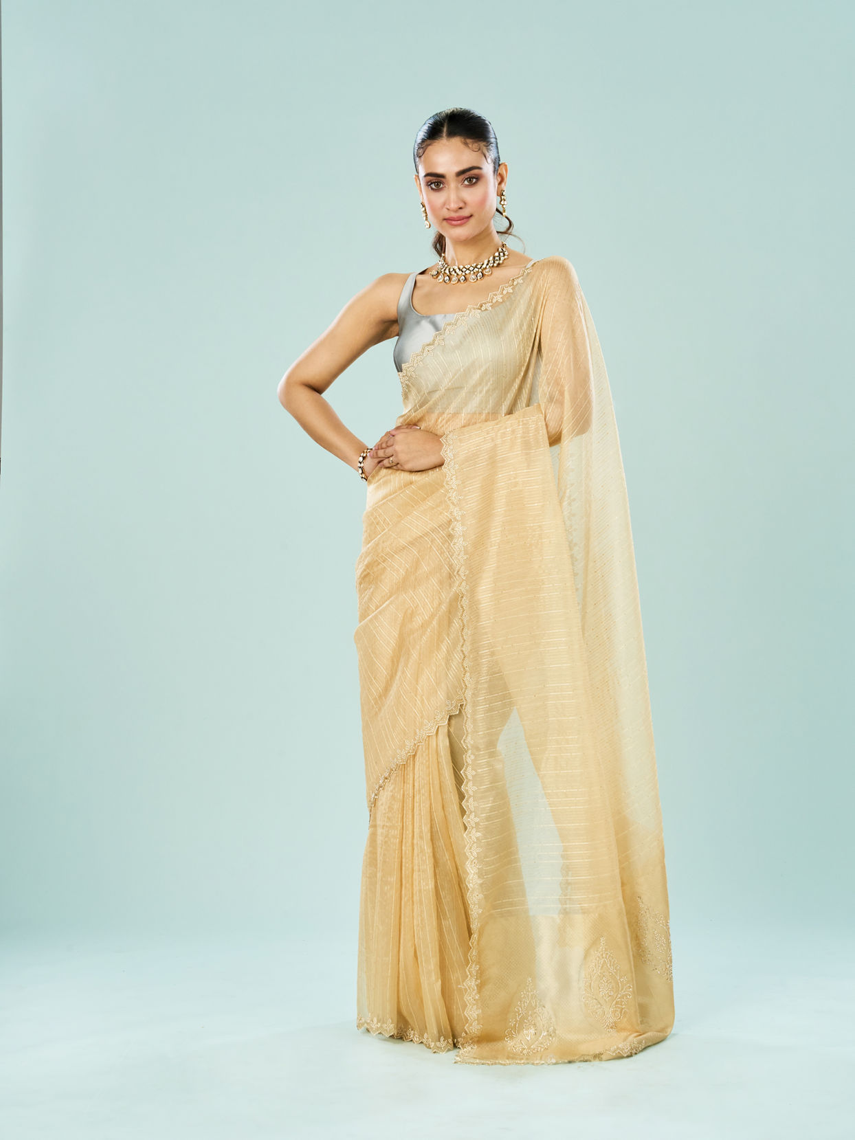Mohey Women Lustrous Beige Saree