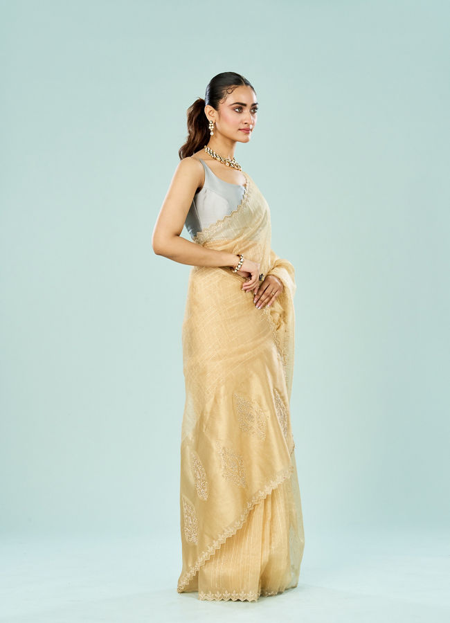 Mohey Women Lustrous Beige Art Silk Saree