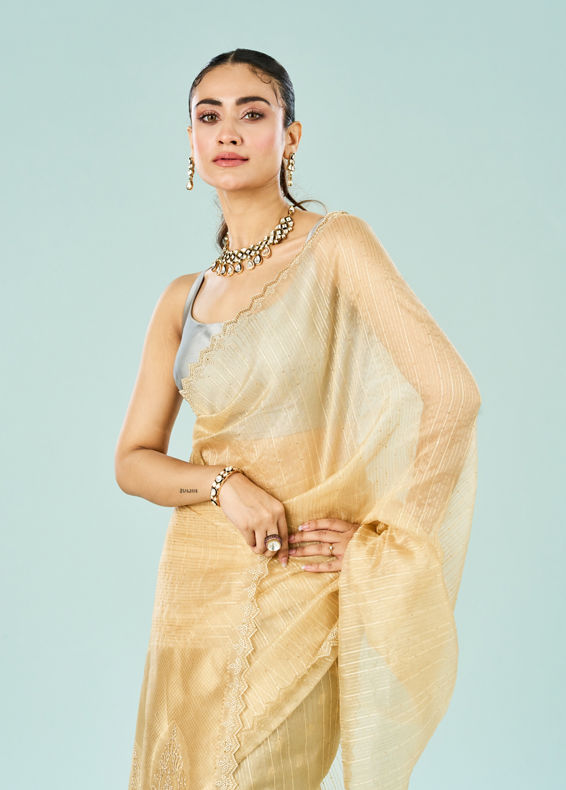 Mohey Women Lustrous Beige Art Silk Saree