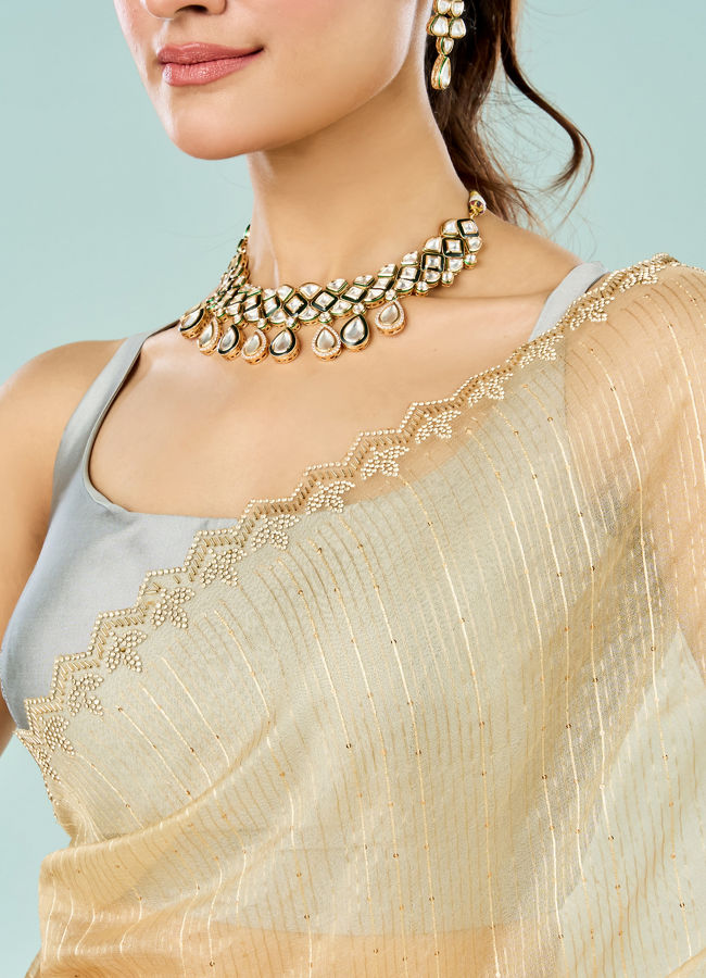 Mohey Women Lustrous Beige Art Silk Saree