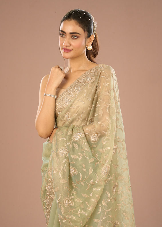 Mohey Women Pista Green Enchantress Saree