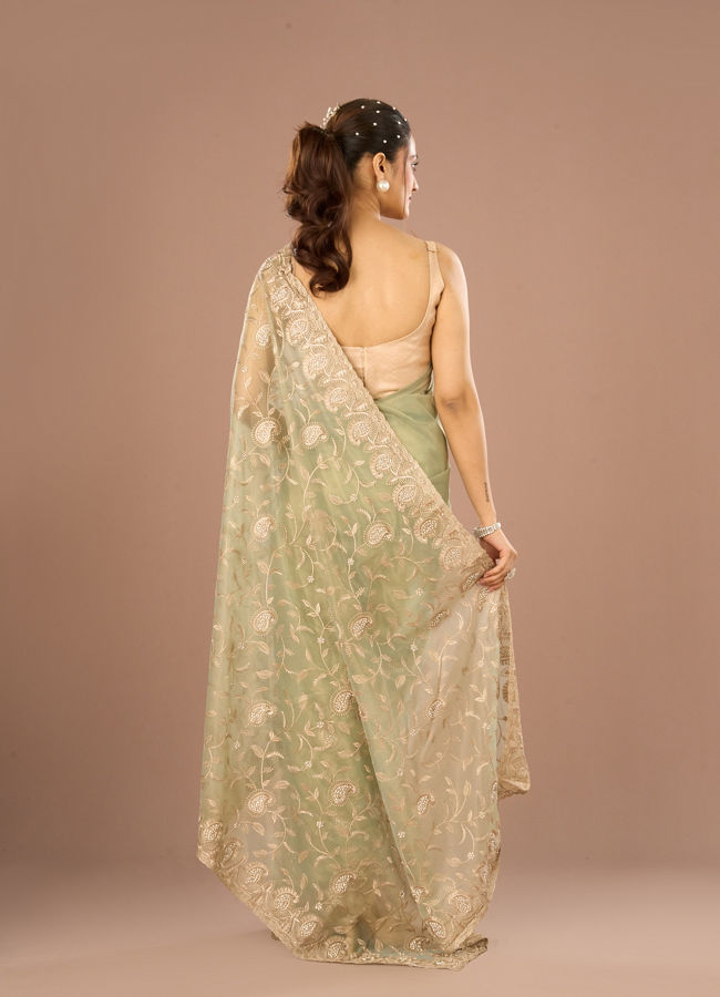 Mohey Women Pista Green Enchantress Saree