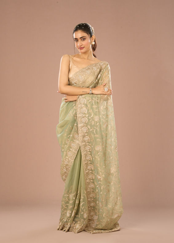 Mohey Women Pista Green Enchantress Saree