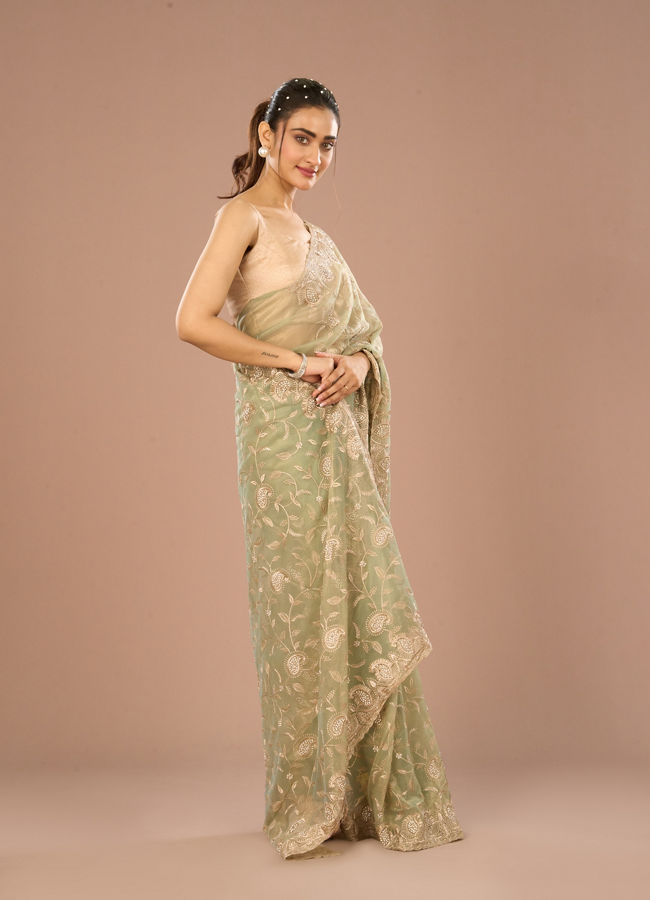 Mohey Women Pista Green Enchantress Saree