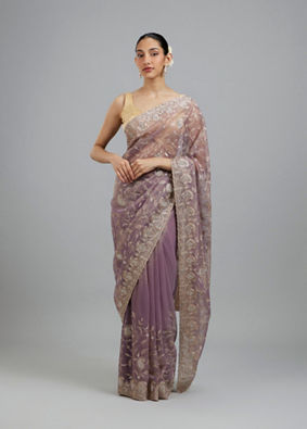 Mohey Women Lavish Purple Net Saree