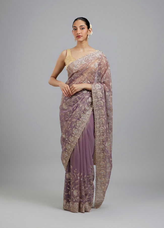 Mohey Women Lavish Purple Net Saree