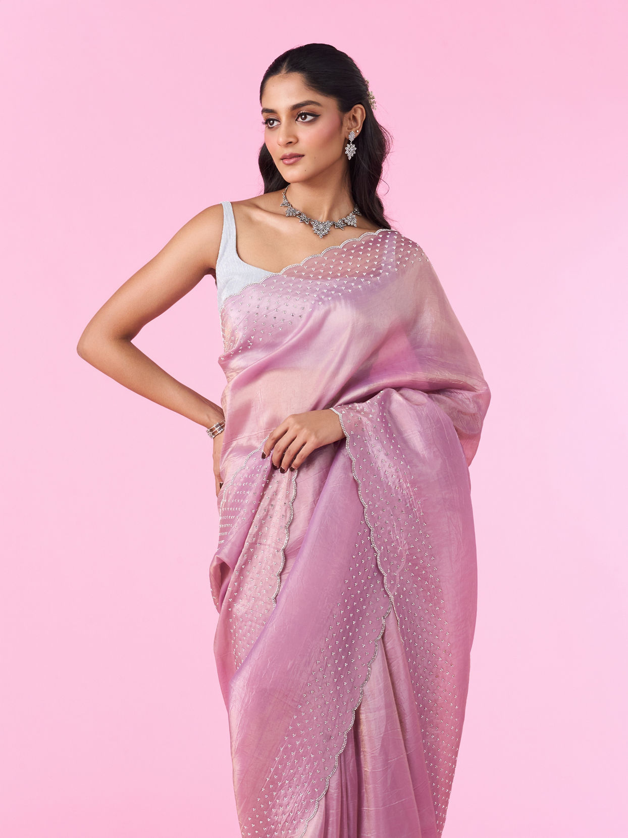 Mohey Women Radiant Purple Organza Saree
