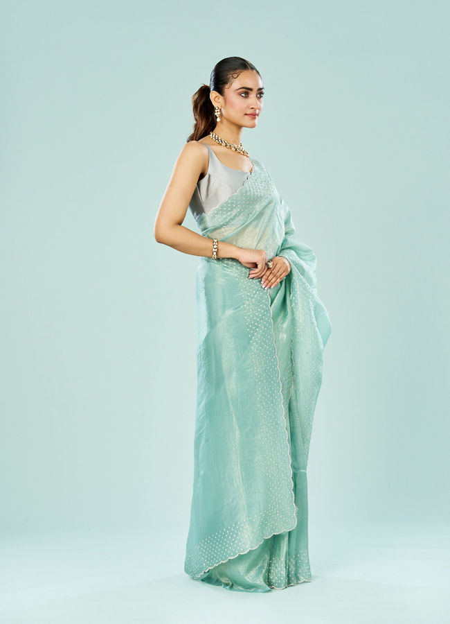 Mohey Women Emerald Allure Organza Saree