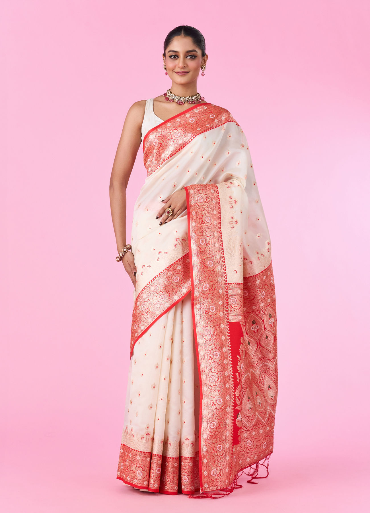 Mohey Women Festive Charm Cream Saree