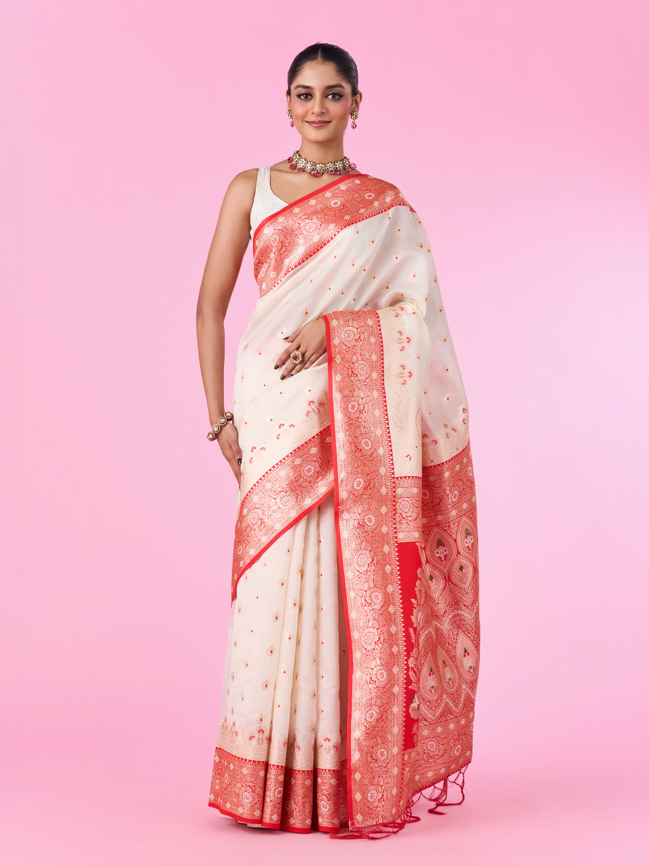Mohey Women Festive Charm Cream Saree