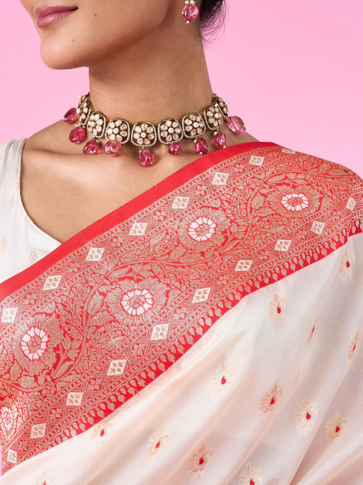 Mohey Women Festive Charm Cream Saree