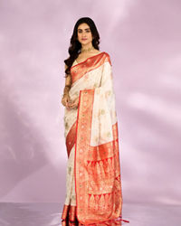 Mohey Women Radiant Cream Red Saree