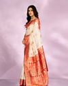 Mohey Women Radiant Cream Red Saree