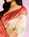 Mohey Women Radiant Cream Red Saree
