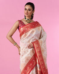 Mohey Women Elegant Cream Red Saree